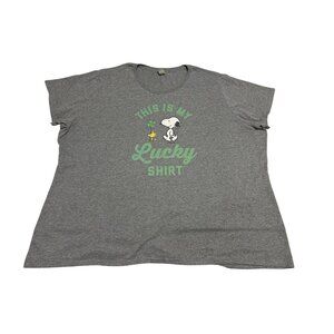 Peanuts This Is My Lucky Shirt Snoopy Woodstock Womens 4XW St Patricks Day Gray